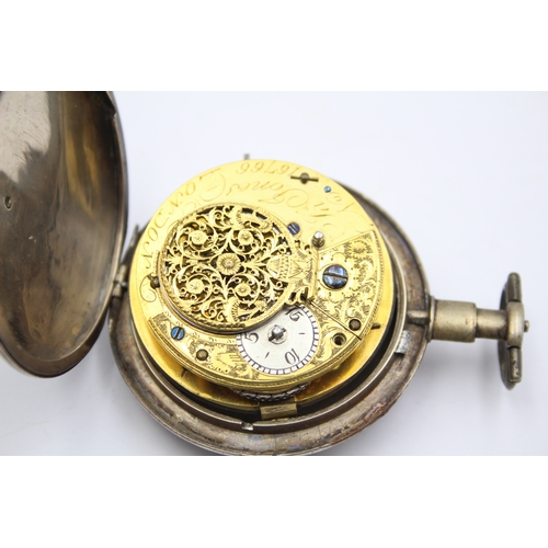 89 - Jonathan Jones, London, a George III silver full hunter verge fusee pocket watch, London 1800, spare... 