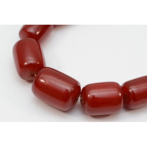 143 - A cherry red amber Bakelite graduated bead necklace, 25 - 12mm beads, 92cm, 96gm