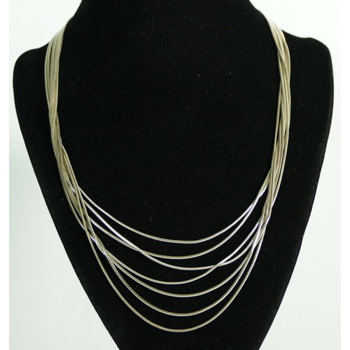 162 - A seven row silver rope twist necklace, 39cm, 28gm, case