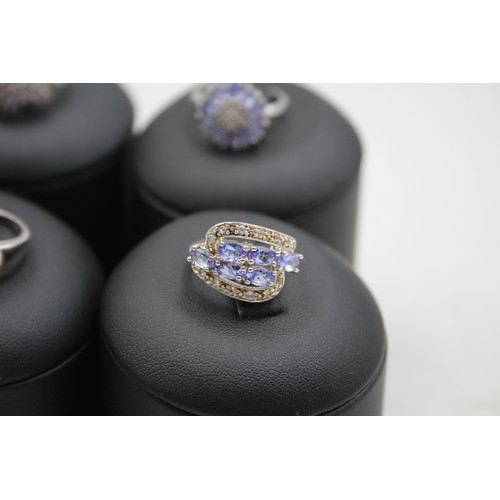 165 - Six silver and gemset rings, including tanzanite and citrine, various sizes, 25gm