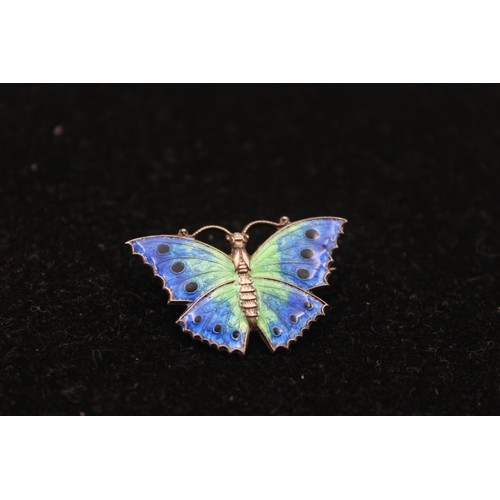 175 - A silver and enamel butterfly brooch, 30mm and a sterling silver and yellow enamel feather brooch, 1... 