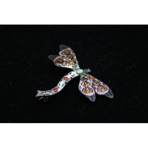 202 - A sterling silver and enamel dragonfly brooch, by John Atkins & Sons, Birmingham 1942, 50 x 42mm, 12... 