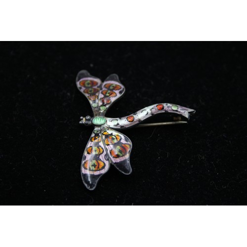 202 - A sterling silver and enamel dragonfly brooch, by John Atkins & Sons, Birmingham 1942, 50 x 42mm, 12... 