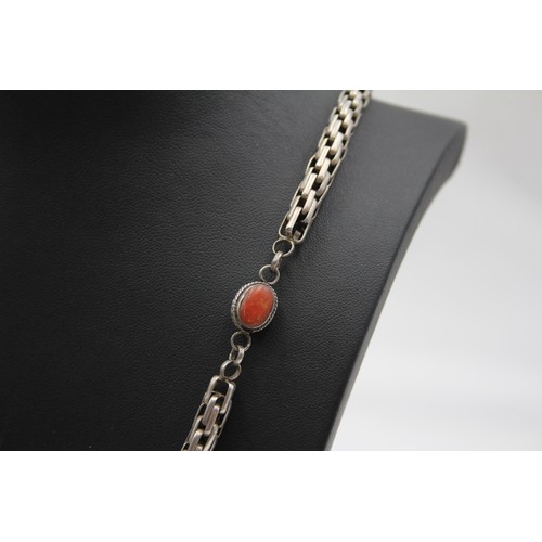 220 - An unmarked silver and coral necklace, 65cm, 65gm