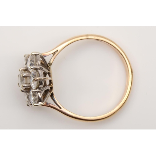 244 - A 9ct gold and white stone cluster ring, 14mm, N, 3.4gm