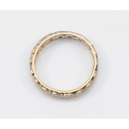 281 - A 9ct white and yellow gold and white stone eternity ring, L, 2.5gm