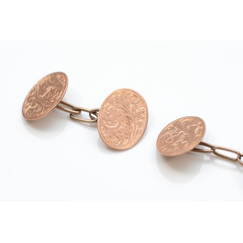 286 - An Edwardian pair of 9ct rose gold cufflinks, Chester 1907?, 5.8gm