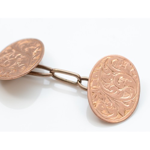 286 - An Edwardian pair of 9ct rose gold cufflinks, Chester 1907?, 5.8gm