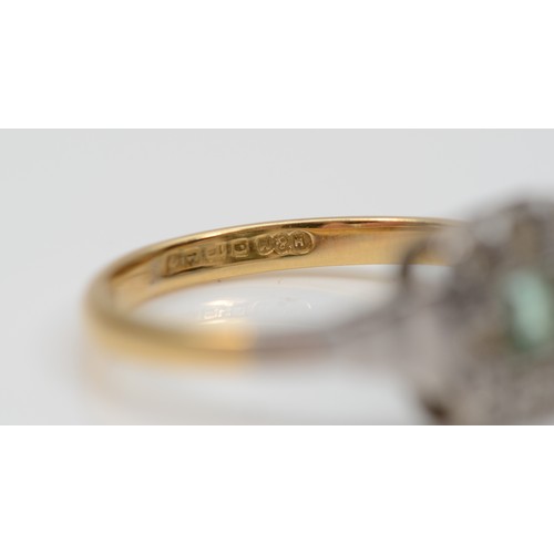 288 - An 18ct gold Art Deco style vintage emerald and diamond ring, Birmingham 1962, I 1/2, 2.4gm