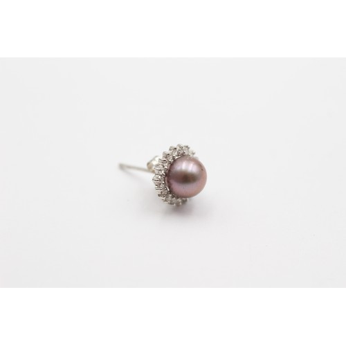 298 - A pair of 9ct white gold, grey cultured pearl and diamond cluster ear studs, diameter 9mm, 1.8gm