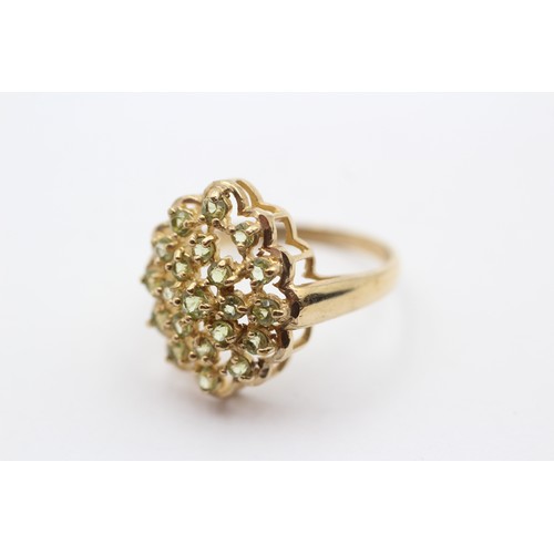 300 - A 9ct gold and peridot cluster ring, 19 x 15mm, P 1/2, 3.8gm