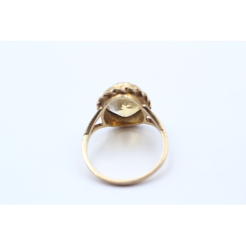 307 - A vintage 9ct gold and citrine dress ring, stone 14 x 10mm, N 1/2, 4gm