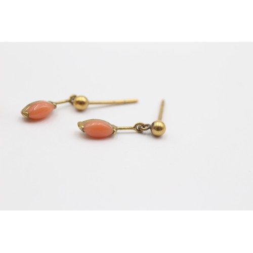 329 - Two pairs of 9ct gold mounted coral earrings, 1.4gm