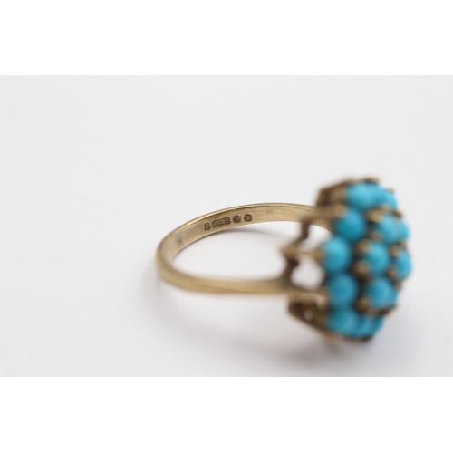 355 - A 9ct gold and turquoise glass cluster ring, 15 x 15mm, K 1/2, 4gm