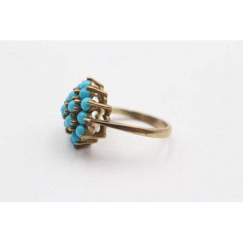 355 - A 9ct gold and turquoise glass cluster ring, 15 x 15mm, K 1/2, 4gm