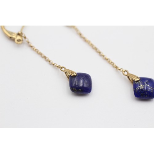 365 - A pair of 9ct gold and lapis lazuli ear rings, 1.5gm