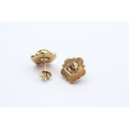 378 - A vintage pair of 9ct gold Victorian style peridot ear studs, 11mm, 2.9gm