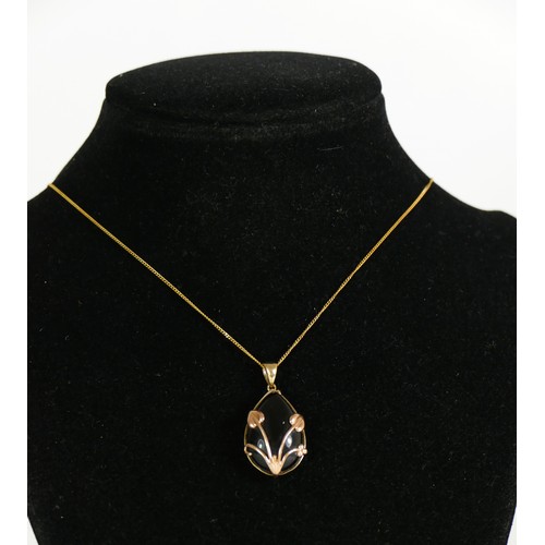 389 - Clogau, a Welsh 9ct rose gold and onyx floral pendant, signed with Welsh Dragon motif, 26 x 14mm, ch... 