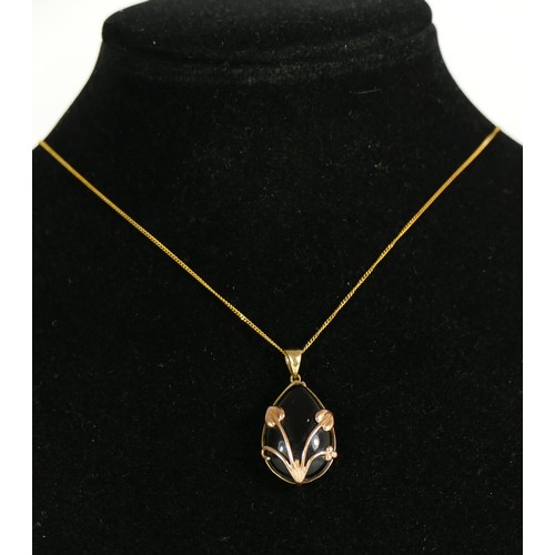 389 - Clogau, a Welsh 9ct rose gold and onyx floral pendant, signed with Welsh Dragon motif, 26 x 14mm, ch... 