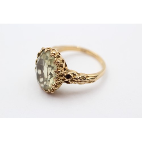 397 - A vintage 9ct gold and quartz dress ring, 14 x 10mm, carved shoulders, M, 4.9gm