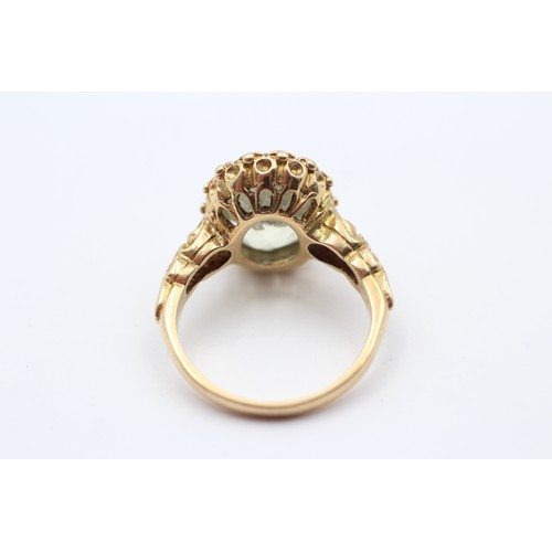 397 - A vintage 9ct gold and quartz dress ring, 14 x 10mm, carved shoulders, M, 4.9gm