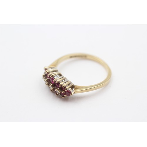 403 - A 9ct gold ruby and diamond dress ring, O 1/2, 2.5gm