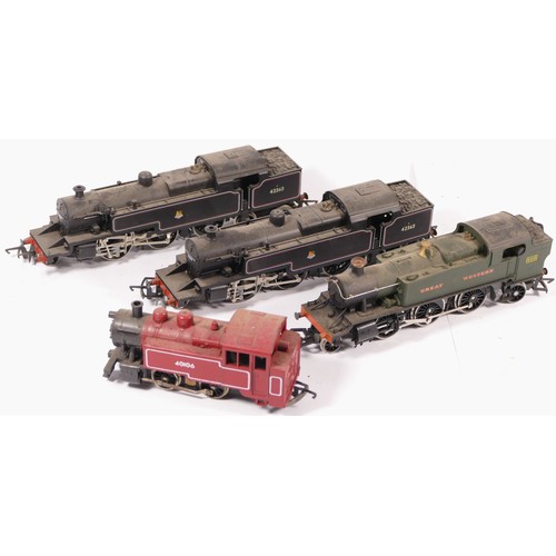 48 - Hornby & Airfix, OO gauge, a collection of 4x locomotives to include 2x 42363, a Great Western 6110 ... 