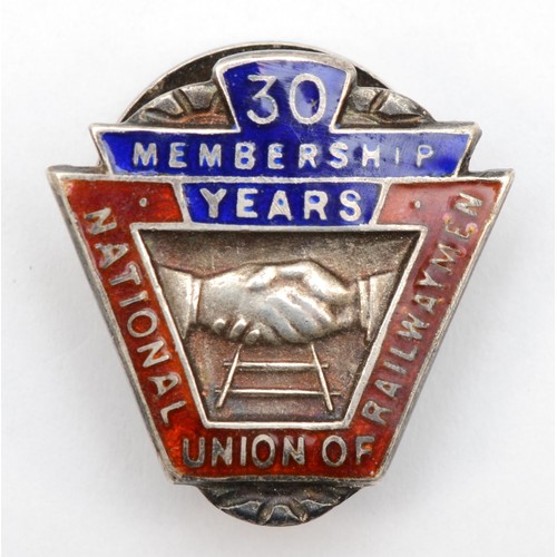 116 - A silver and enamel 30 years membership, National Union of Railwaymen lapel badge, Birmingham 1949, ... 