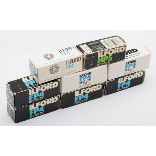 167 - Ilford 120 film, expired, includes 7x rolls of Ilford FP4 (ISO 125) and 1x roll of Ilford HP5 (ISO 4... 