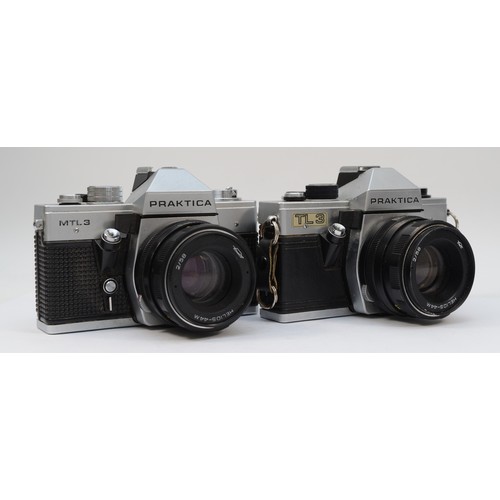 170 - A Praktica TL3 35mm film camera with a Helios-44M 58mm f2 lens, together with a Praktica MTL3 35mm f... 