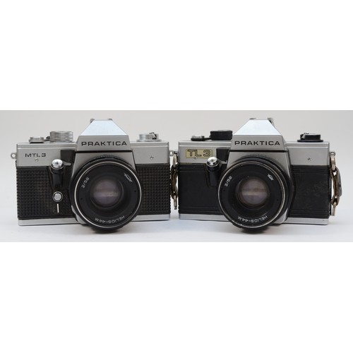 170 - A Praktica TL3 35mm film camera with a Helios-44M 58mm f2 lens, together with a Praktica MTL3 35mm f... 