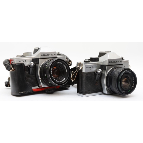 174 - A Praktica MTL 3 35mm film camera with a Pentacon 50mm f1.8 lens, with manual, together with a Prakt... 