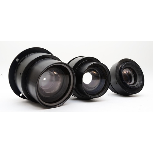 188 - Three Air Ministry military aircraft large format lenses, to include a 213mm f6.3, a 305mm f7.3 and ... 