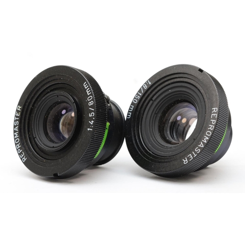 189 - A Repromaster 80mm f4.5 lens, together with a Repromaster 150mm f8 lens together with Four 35mm film... 