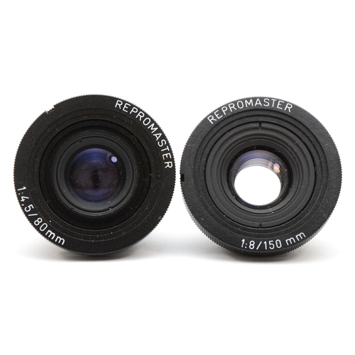 189 - A Repromaster 80mm f4.5 lens, together with a Repromaster 150mm f8 lens together with Four 35mm film... 