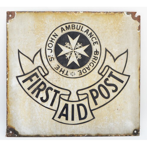 457 - An early 20th century 'First Aid' vitreous enamel sign 'The St John Ambulance Brigade' 38x36cm