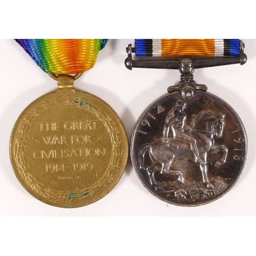 534 - WWI, mounted pair, War and Victory, named 2617 Pte. G. Clew, Notts & Derby Regt