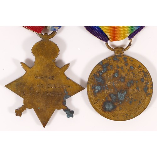 538 - WWI, pair, 1914-14 Star and Victory, named S/5342 Pte. R. McCulloch, A & S Highlanders