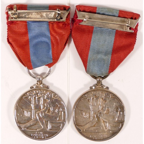 549 - ERII two boxed Imperial Service Medals, named William Henry Handford and Charles Kenneth Veal.