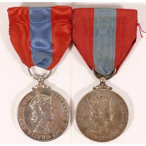 549 - ERII two boxed Imperial Service Medals, named William Henry Handford and Charles Kenneth Veal.