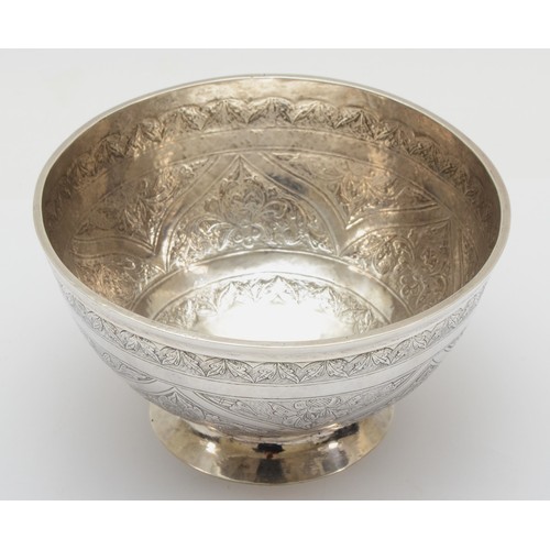 1 - A 19th century Persian silver bowl, with floral chased decoration, 15cm, 260gm