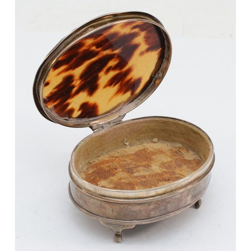 46 - A George V silver and tortoise shell jewellery box Birmingham 1923, with lined interior, 10 x 4.5cm.