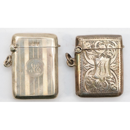 60 - A George V silver vesta, Birmingham 1916, together with another vesta with chased decoration, 38gm.