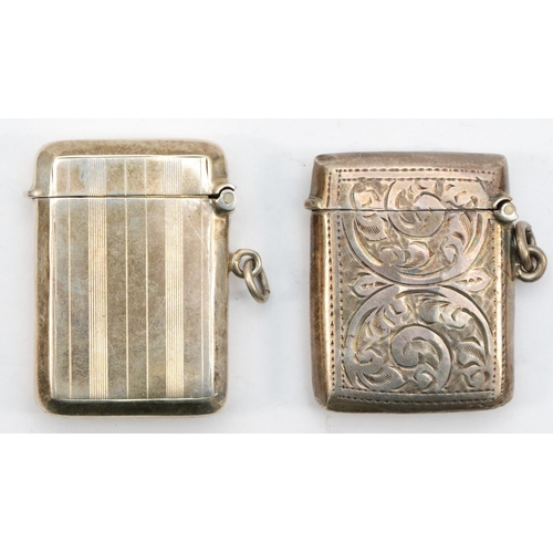 60 - A George V silver vesta, Birmingham 1916, together with another vesta with chased decoration, 38gm.