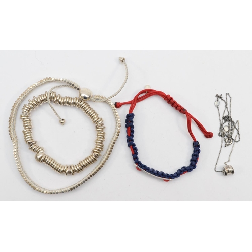 164 - Links of London, two silver bracelets to include a Team GB example and two silver necklaces, 85gm.