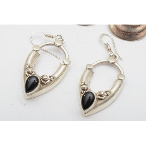 183 - Six pairs of silver and onyx earrings, 49gm.