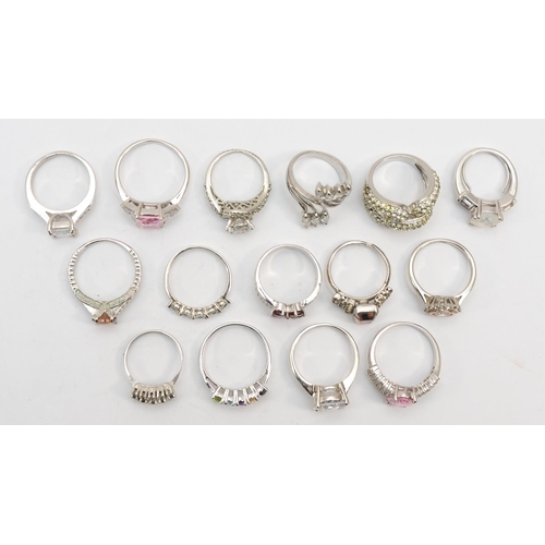 247 - Fifteen silver plated rings to include eternity, cluster, solitaire.