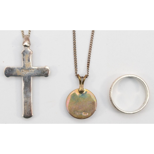 256 - Clogau, two Welsh silver and 9ct gold pendants on chains together with a Celtic ring, size N-O, all ... 