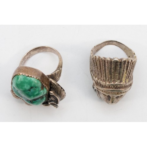 266 - Two silver Native American rings, one set with turquoise, size N, 23gm.