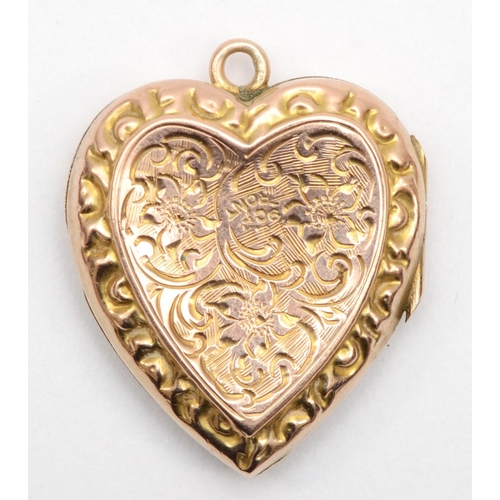 376 - A Victorian 9ct fronted heart shaped locket, 2.5 x 2cm.